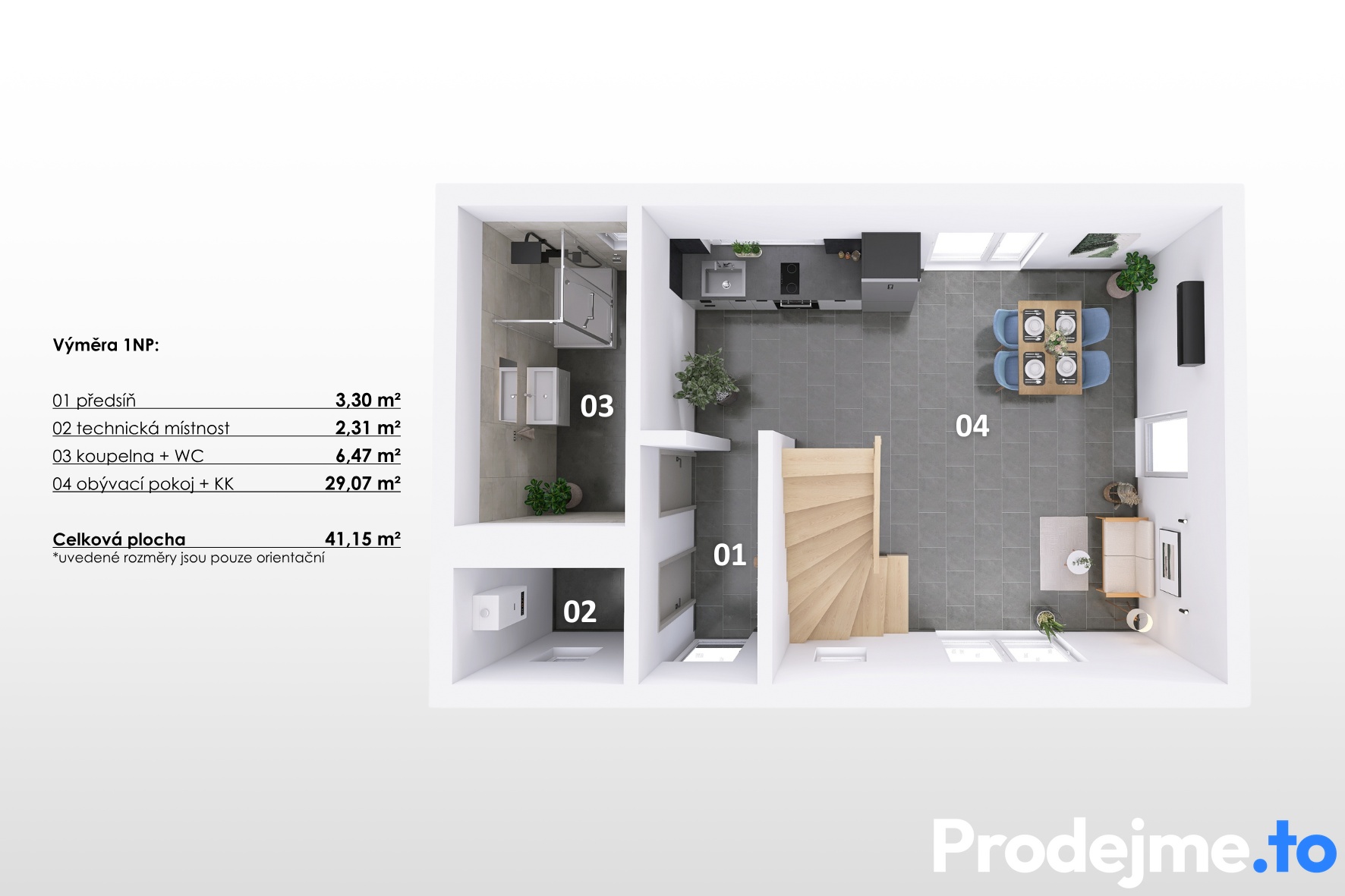 3D půdorys - 1.NP
